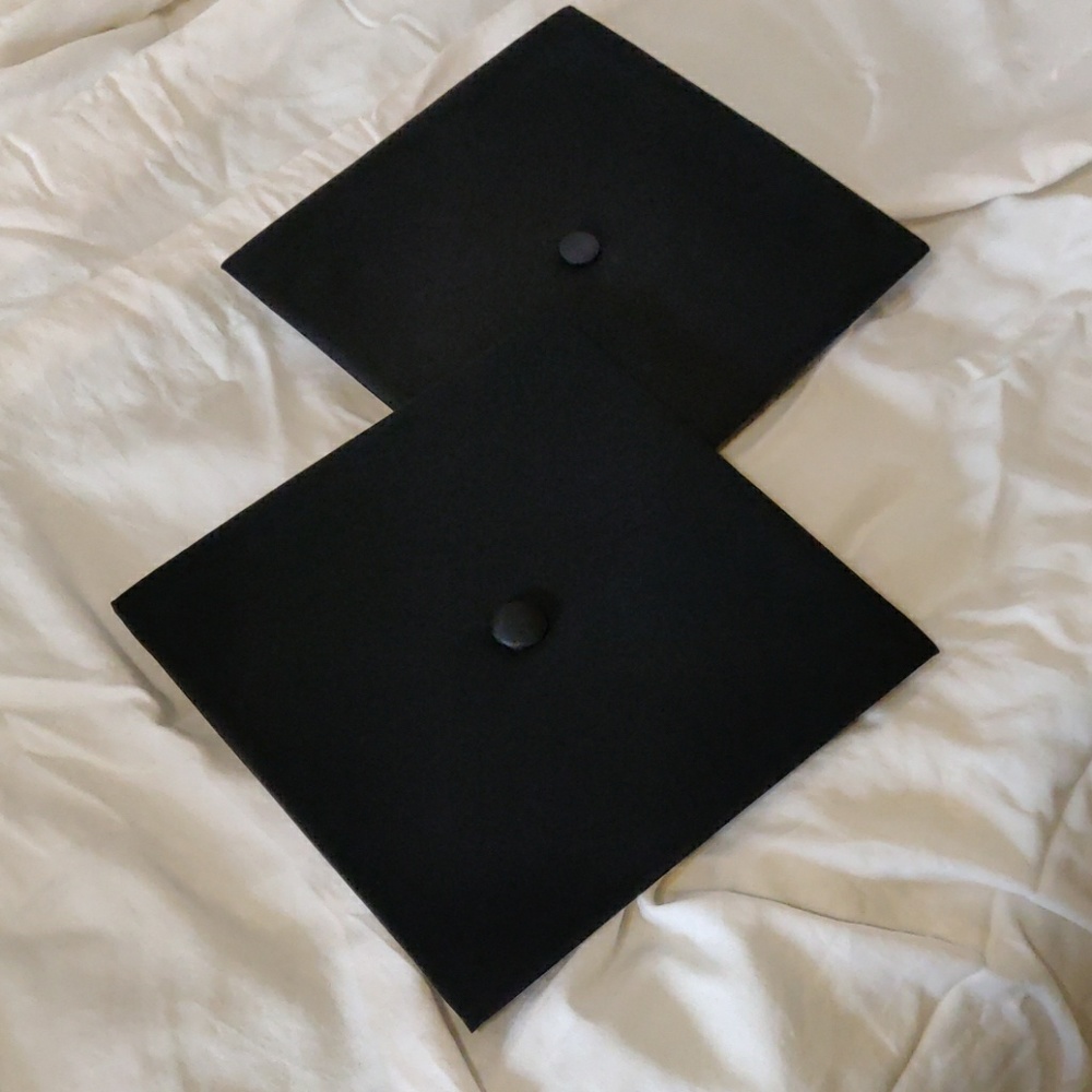 Black graduation caps.